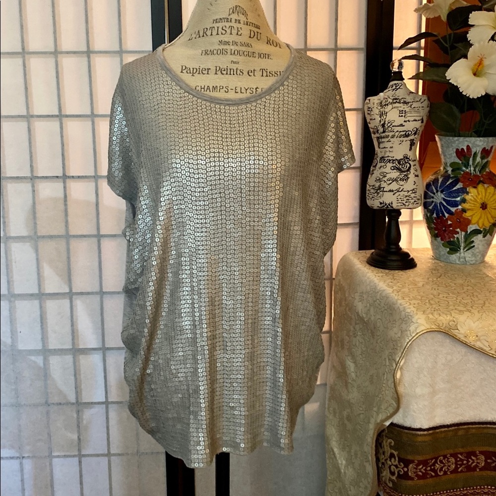 Michael/Michael Kors Wom L Dolman Shoulder Waterfall Sequin Blouse Top